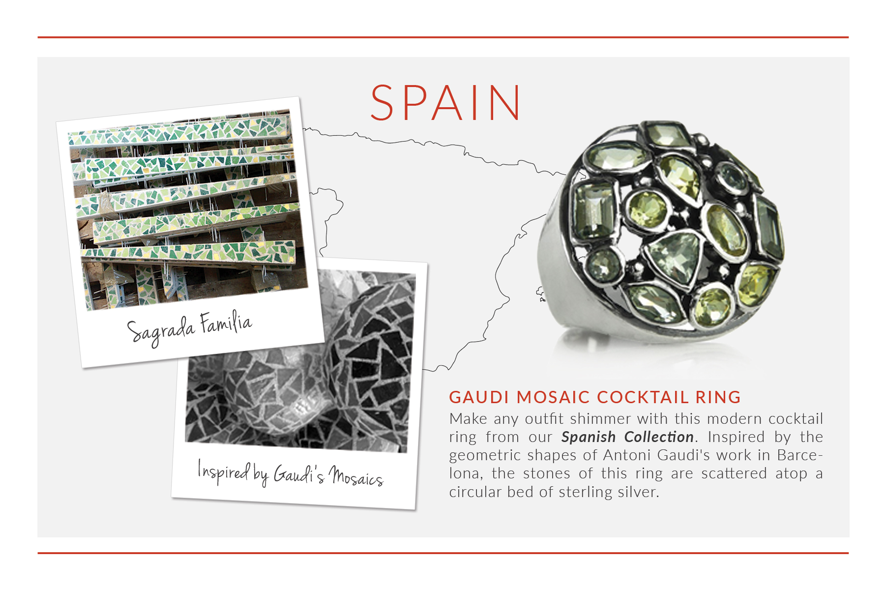 Mosaic Ring inspired by Gaudi's architecture